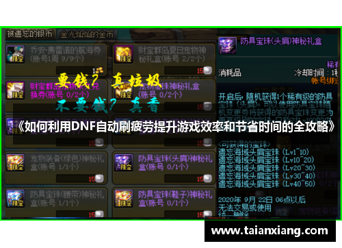 《如何利用DNF自动刷疲劳提升游戏效率和节省时间的全攻略》